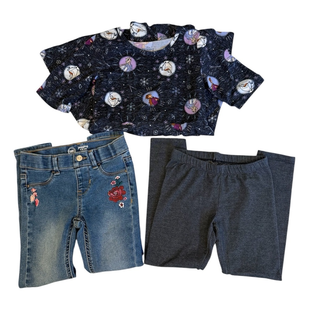Assorted Brands Girls Lot of 3, Dress & Pants Blue Denim Jeggings, Size 6-6X